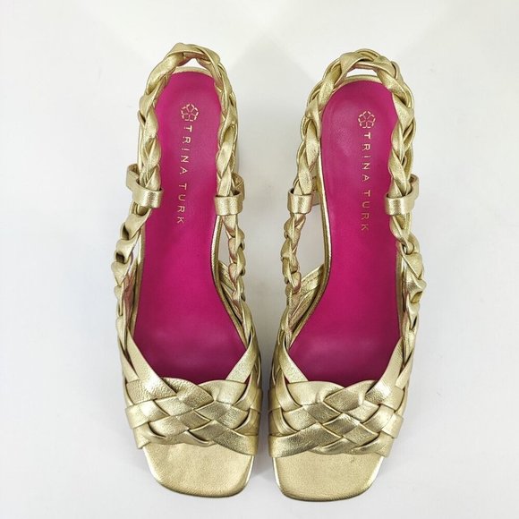 Trina Turk Gold Braided Block Heel Sandals - Picture 4 of 9